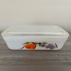 Vintage Fire King Gay Fad Fruit Covered Rectangular Refrigerator Jar